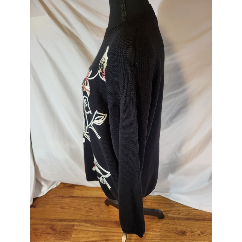 Alfred Dunner Black Floral Cotton Blend Sweater Size XL - Picture 3 of 5